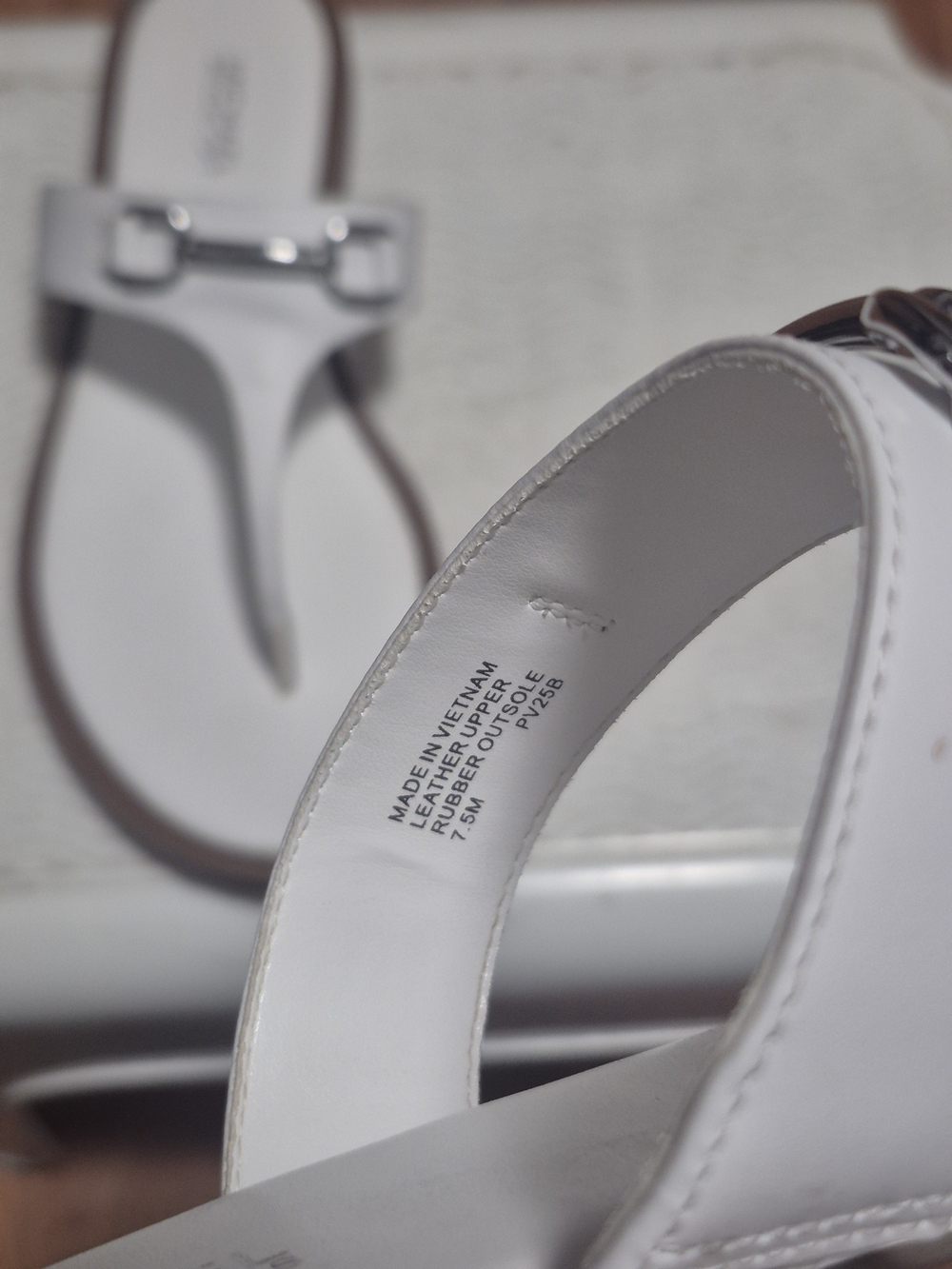 Michael Kors White Leather Toe-Post Sandals with Silver Buckle